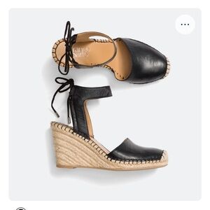 Franco Sarto Black Leather Espadrille Wedges
